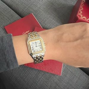 Panthère De Cartier Watch Small Model, Quartz Movement, Yellow Gold, Steel
